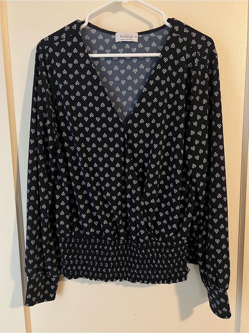 Kaileigh Black Blouse with White Micro Floral Print